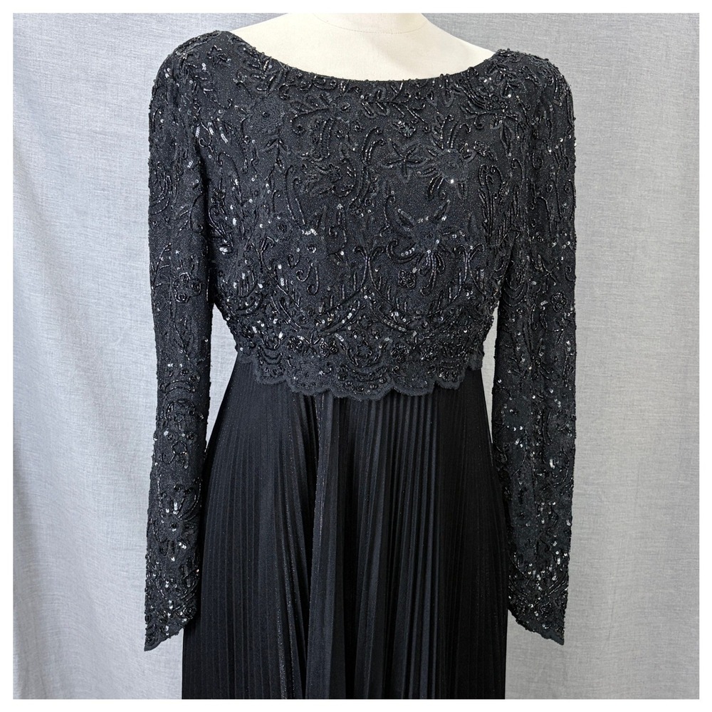 Badgley Mischka Vintage 90s Beaded Lace Bodice‎ Accordion Pleat Dress 10